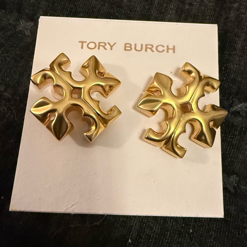 Tory Gold Logo stacked T Logo Earrings studs Roxanne dress